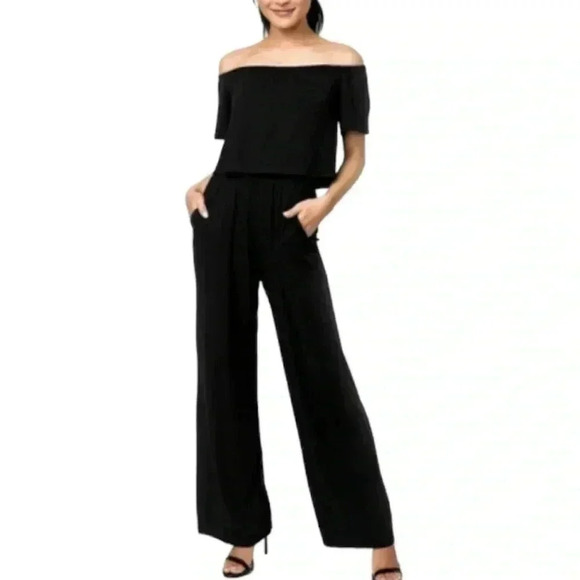NWT Gibson Black Off Shoulder Slit Back Wide-leg Jumpsuit - Picture 1 of 10